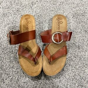 Yokono Made in Spain Toe Loop Wedge Sandals Brown Leather Cork Base Women’s US 8